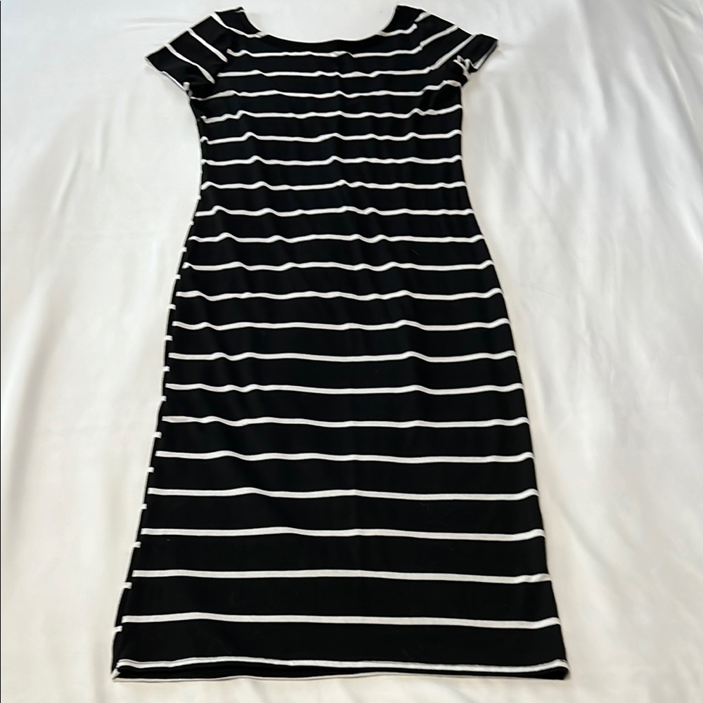 One Clothing Black/White Low Back Striped Midi Dress